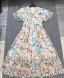 Plataz Dress 2025 Summer Seaside Vacation V Collar Bubble Sleeves Short Sleeve Splicing Big Swing Long Skirt Tide