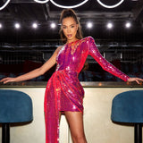 Plataz And Summer New Women's Dress Sexy One-Shoulder Squins Repair Dress