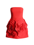 Plataz Wind Brao A-Shaped Dress 2025 Spring New Party Dress Three-Dimensional Rose Big Flowers Splicing Dress Dress Woman