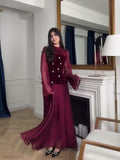 Plataz Spring New Diamond-Laying Splicing Designer Design Feeling Waist Thin Dress Dress Dress Dress Dress Dress Woman
