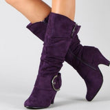 Plataz Velvet Spring And Autumn Women's Boots Belt Buckle High Barrel Knight Boots Coarse Heel Shoes Wish High Quality Shoes