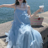 Plataz Double-Layered Bow Dress Sweet Seaside Holiday Dress 2024 New