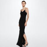 Plataz Dress With Long Back Dress Open Fork Sexy Body Sling Skirt Chiffon Side Dress