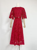 Plataz Spring And Summer Embroidery Hollow Round Horn Short Top + Holiday Water-Soluble Lace Skirt Dress Suit