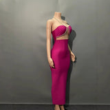 Plataz A Diamond Chain Hanging Neck Dress Sexy Breast-Wearing Hips Women's Bandage Evening Dress