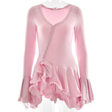Plataz New Hot Horn Sleeves To Close The Waist Short Dress Sexy Hottie Single Buckle Dress Woman HZ0628