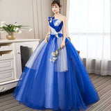 Plataz 2025 New Blue Stage Performance Suit Ponpong Skirt Photo One-Shoulder Evening Dress Yarn