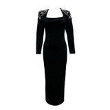 Plataz Temperament Square Collared Diamond With Long Sleeve Banded Dress Dress For Party Dinner