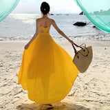 Plataz Dress Design Feel Seaside Vacation Side-By-Side Sling Beach Skirt To Ankle Long Gentle Wind
