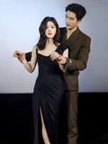 Plataz Luth Star Of The Same 2024 Summer Famous Temperament Folded Asymmetrical Shoulder Opening Black Dress Dress