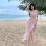Plataz Super Fairy Lotus Side Seaside Holiday Dress Pure Sexy Hanging Back Open Fork Dress Female Dress