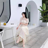 Plataz 2025 Round Collar Folded Lace Yarn Cake Dress Dress