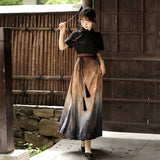 Plataz Design Blazed Gold Chinese Style Improvement Han Element Women's Short-Sleeved Top Skirt Dress Set 7065