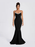 Plataz Hot Sling V-Neck Nail Drill Women's Dress High Open Chain Espootail Banded Evening Dress