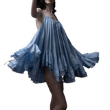 Plataz New Sweet Holiday Wind Blue Sling Skirt Summer Lotus Leaf Side-Dew Short Skirt