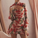 Plataz Dress Hollow Sexy Floral Dress Print Collar Cheongsam Dress