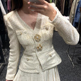 Plataz Oil Gaoding Vietnam S2025 Autumn And Winter New Heavy Industry Gold Line Repair V-Neck Two Sets Of Pressure Folds With Belt