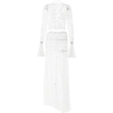 Plataz Lace Perspective Two Sets Of Female Hottie Fashion Straps High-Waisted Long Skirt Set HZ0628