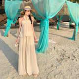 Plataz Folded Gentle Wind Beach Holiday Hanging Neck Sling + Trousers Set Women's Summer 2025 New