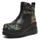 Plataz Layer Of Cow Skin National Style Characteristics Of Leisure Thick Background Ms. Comfortable Cotton Autumn And Winter Color Leather Ms. Martin Boots High Quality Shoes