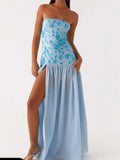 Plataz Personality Embroidery Beads Spliced Braided Dress Woman 2025 Summer New Open-Back Open Fork Waist Dress HZ0628