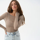 Plataz Women's Autumn And Winter Lace Skin Foundation Casual Elegant Top Bottom DJPT