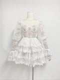 Plataz Summer New French Design Hollow Short Romantic Lace Splicing Princess Dress