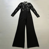 Plataz And Winter New High-Waisted Jump Trousers Heavy Industry Nails And Diamond Temperament Bandage Wide Leg Pants