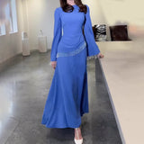 Plataz Women's Autumn Collar Long-Sleeved High-Waisted Escoating With Thin Dress