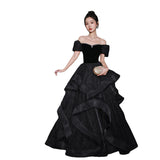 Plataz Word Shoulder Evening Dress Woman 2025 New Art Exam Graduation Evening Dress Dress Spring Temperament Banquet Dress