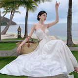 Plataz Travel Photography Dress Seaside Holiday White Dress Women 2024 Summer Dress Design Clending Waist Sling Skirt