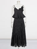 Plataz Niche Wind 2025 Summer New Sling Ribbon Leaves Design Three-Dimensional Flower Half-Body Dress Suit Woman