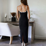 Plataz Summer New Women's Sexy Bare Back Black And White Lines Bump Color Chest Sling Dress