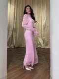 Plataz Women's Clothing In The Autumn Of 2024 Solid Color Round Collars Thin Slings Long Skirts Two Sets