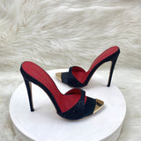 Plataz Sandals 12CM Pointed Fine And Black Water Drill Women's Shoes Banquet Famous High Heels High Quality Shoes