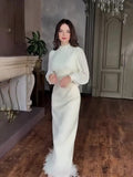 Plataz Temperament Famous Heben Wind Pearl Collar High-End Feeling Repair Wool Dress