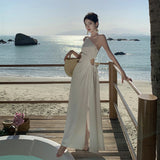 Plataz Seaside Holiday Dress 2024 New Summer Slanted Shoulder Sling Temperament Slim Skinny Dress