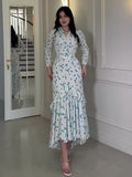 Plataz 2025 Gentle Wind Small Fresh Flowers And Leaves Side Long Dress Woman