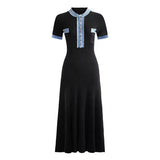 Plataz Elegant Wind Knitted Dress 2025 Summer New Denim Bumping Short-Sleeved Long Dress Dress Woman