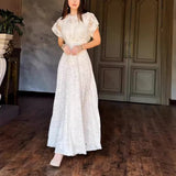 Plataz Women's New Fashion Half-Sleeved Lace Folded Elegant Dress HZ0628