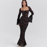 Plataz New Horn Sleeve Sexy Lace Bosom Dress Stylish Babes Show Backpacking Dress HZ0628