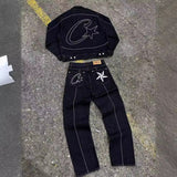 Plataz Alcatraz Jeans New Star Embroidered High Street Retro Old Casual Five-Point Pants DJPT