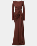 Plataz Sexy Fashion Round Collar Folds To The Waist To Repair The Solid Color Temperament Dress
