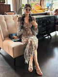 Plataz Temperament V-Neck 2024 Early Spring New Broken Leopard Dress Style Thousands Of Spring And Autumn