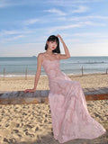 Plataz French Seaside Holiday Wind White Sling Belts With Thin Tug-And-Wearing Fairy Thoracic Dress
