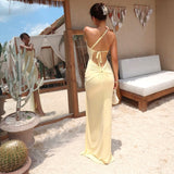 Plataz Women's Summer New Sexy Solid Color Oblique Shoulder Strapped With Dress Woman DJPT