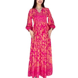 Plataz Women's Autumn New V-Necked Lantern Sleeve Print High-Waist Retro Long Dress