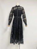 Plataz 2024 Australian Fashion Elegant Collar Lantern Sleeve With Belt Embroidered Air Dress Dress