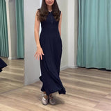 Plataz New 2024 Light Wind Style Waist Temperament Retro Comfortable Sleeveless Long Skirt