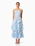 Plataz New Flower Three-Dimensional Decoration Solid Color Tarnish Sleeveless Long Dress Woman